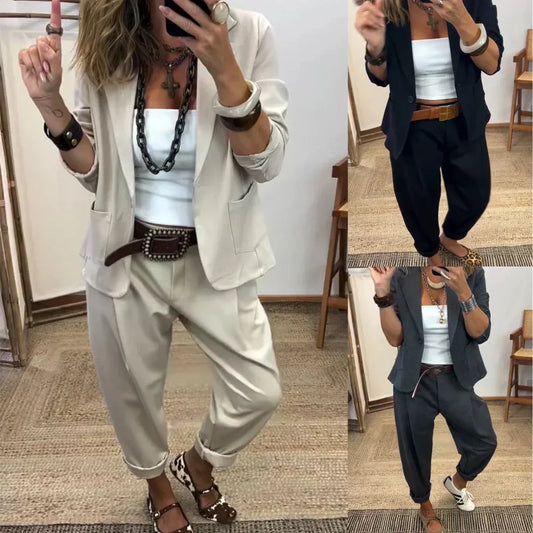 💎50% DE RÉDUCTION – TEMPS LIMITÉ💎Ensemble Veste à Col & Pantalon pour Femme – Coupe Cintrée, Tissu Doux & Look Professionnel Élégant👖✨