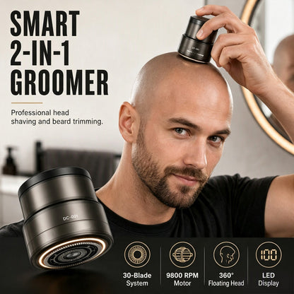 📢📢40% DE RÉDUCTION !! ⏰  Tondeuse Électrique 2-en-1 pour Crâne Rasé et Barbe – 30 Lames de Précision, Confort Flottant 360° & Affichage Digital.