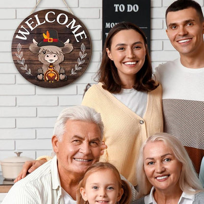 ⏰ Enseigne de Bienvenue Interchangeable avec Vache Highland Avec aimants saisonniers, chapeaux amovibles et accessoires