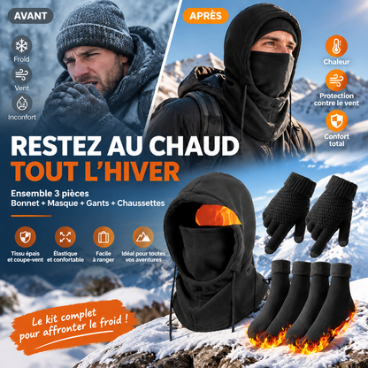 ❄️ 50 % DE RÉDUCTION ! ⏰❄️ Restez au chaud tout l'hiver ! Lot de 3 pièces : bonnet + gants + chaussettes + masque facial ✨