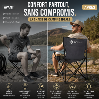 Chaise de camping pliable et portable avec porte-gobelet