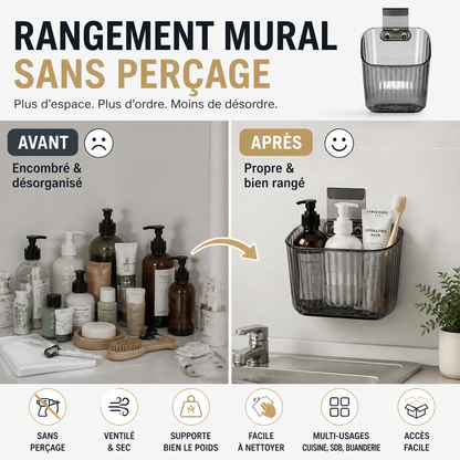 Panier de rangement mural pour la cuisine et la salle de bains