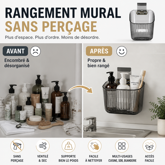 Panier de rangement mural pour la cuisine et la salle de bains