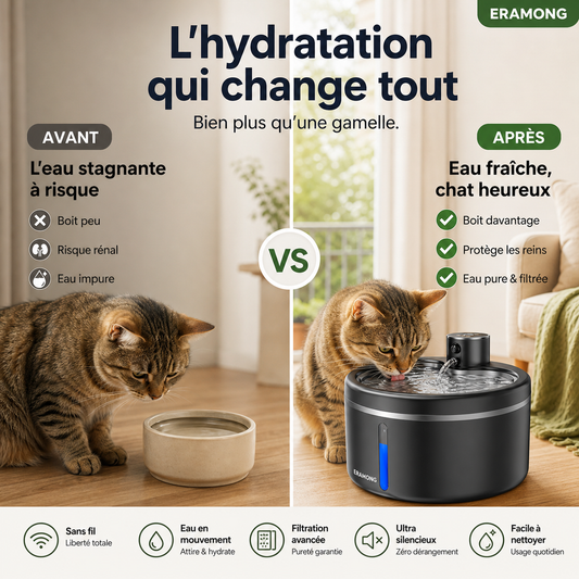 🐱 50% DE RÉDUCTION 💧 Fontaine à eau inox 2,2L – Alimentation USB & eau courante – Filtration, silencieuse – idéale pour chats et chiens – eau fraîche toute la journée 🐶✨🌿