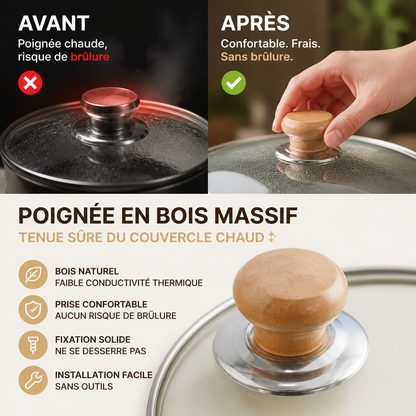 🍲 Bouton de couvercle en bois massif