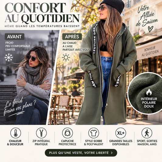 🐥 50 % DE RÉDUCTION ! ✨✨ Veste à capuche zippée pour femme, doublée en polaire