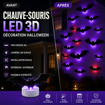 Lot d'autocollants décoratifs 3D « chauves-souris » pour Halloween