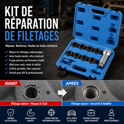 Lot de 10 outils de réparation de filetages automobiles