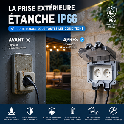 ⚡⚡Prise de courant extérieure étanche