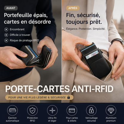 Porte-cartes RFID en alliage d'aluminium à ouverture automatique, anti-fraude et anti-démagnétisation