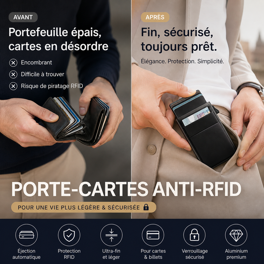Porte-cartes RFID en alliage d'aluminium à ouverture automatique, anti-fraude et anti-démagnétisation