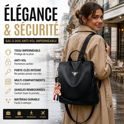 Sac à dos imperméable pour femme avec porte-clés et système antivol