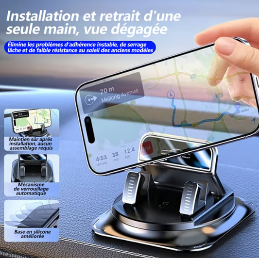 🚗 PROMO LIMITÉE -50% ! 🔄 Support Téléphone Voiture – Rotation 360°, Fixation Ventouse Antidérapante, Compatible iPhone & Android 📱