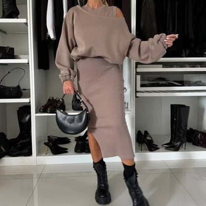 🍂50% de réduction🍂Ensemble 2 pièces sweat-shirt et robe sans manches pour femme
