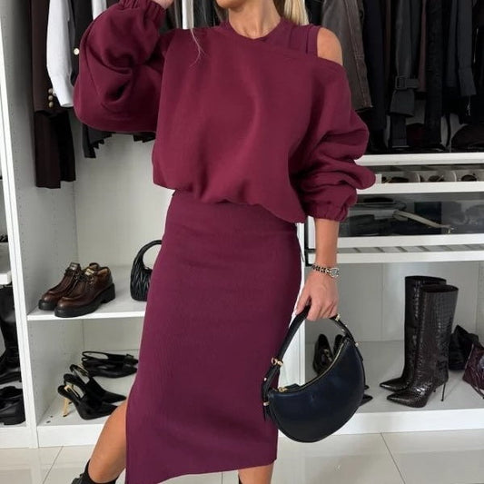 🍂50% de réduction🍂Ensemble 2 pièces sweat-shirt et robe sans manches pour femme