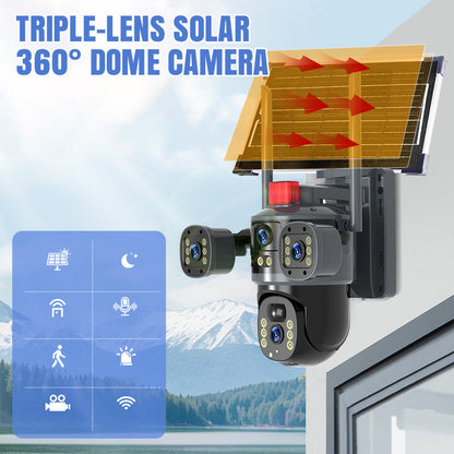 📷 PROMO LIMITÉE 50% DE RÉDUCTION ! 💥 Caméra Dôme Solaire 360° Triple Objectif – Vision Panoramique, Sans Fil, IP66 ✨