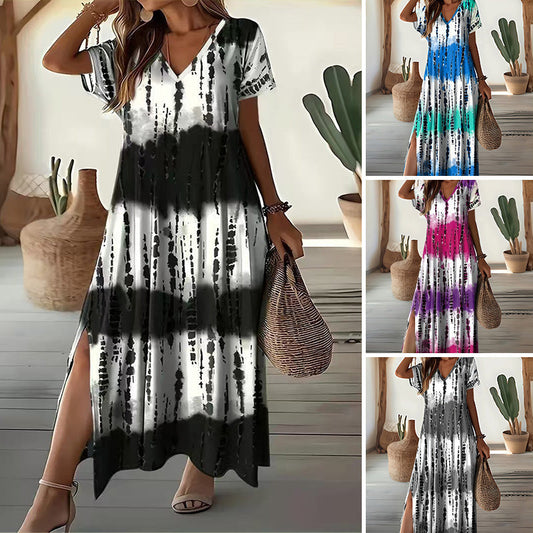 💖Dernier jour, 50 % de réduction💖Robe décontractée à col en V et dégradé pour femme