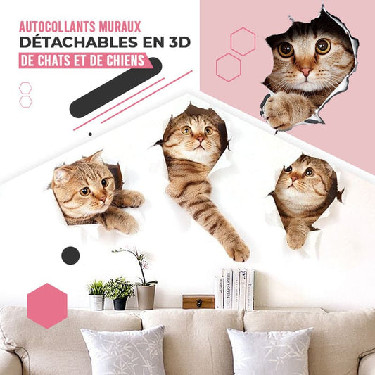Autocollants muraux 3D amovibles pour chats et chiens