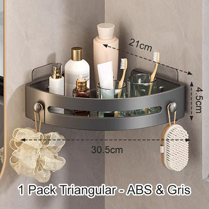 Étagère de douche d'angle sans perçage avec crochets