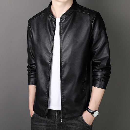 Veste en simili cuir à col montant pour homme