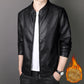 Veste en simili cuir à col montant pour homme