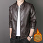 Veste en simili cuir à col montant pour homme