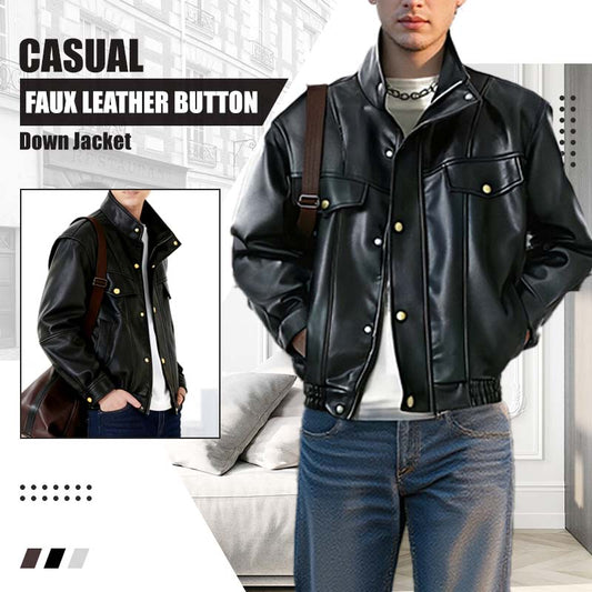 Veste décontractée en simili cuir boutonnée