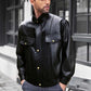 Veste décontractée en simili cuir boutonnée