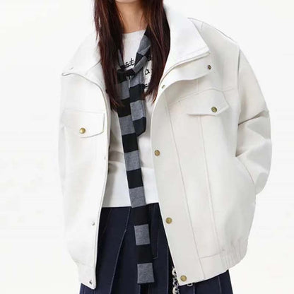 Veste décontractée en simili cuir boutonnée