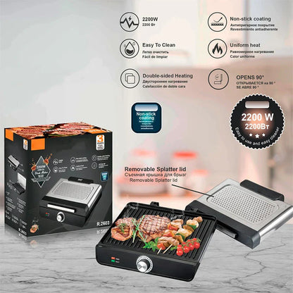 ⏳Offre limitée⏰Barbecue d'intérieur sans fumée 2200 W avec revêtement antiadhésif🥩