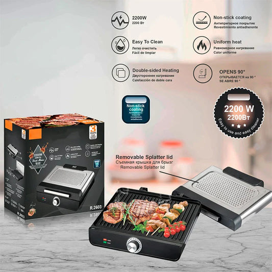 ⏳Offre limitée⏰Barbecue d'intérieur sans fumée 2200 W avec revêtement antiadhésif🥩