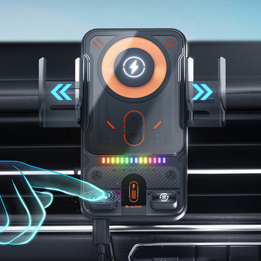 Support de téléphone rotatif intelligent et chargeur sans fil 2-en-1 pour voiture