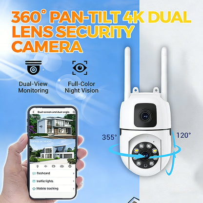 Caméra de sécurité 4K à double objectif avec rotation panoramique et inclinaison à 360°