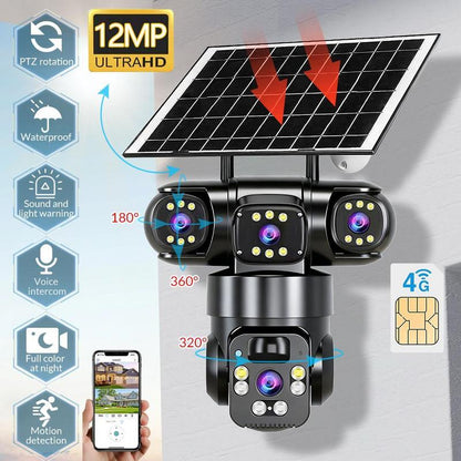 📹 60% DE RÉDUCTION! ☀️ Caméra de Surveillance Solaire Multi-Angles – Rotation 355°, Vision Nocturne & Détection de Mouvement 🔭