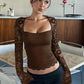 T-shirt uni pour femme avec dentelle florale, volants fendus et manches transparentes