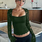 T-shirt uni pour femme avec dentelle florale, volants fendus et manches transparentes