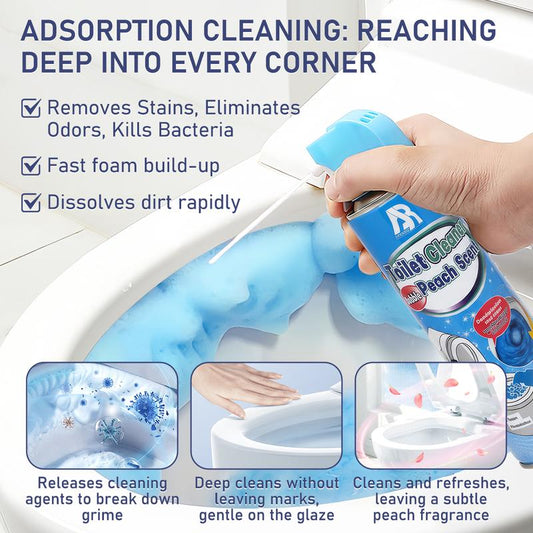 Nettoyant moussant pour WC : il se dilate pour nettoyer les recoins difficiles d'accès, élimine les taches et les odeurs et laisse un léger parfum de pêche.