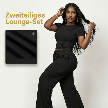 Ensemble deux pièces pour femme : t-shirt froncé et pantalon à jambes larges