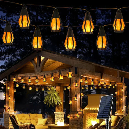 Nouvelles guirlandes lumineuses solaires à LED IP65, style « flammes », étanches, pour usage extérieur, avec capteur, pour jardins, cours et camping, angle de faisceau de 360°