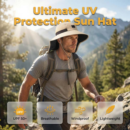 🧢☀️ Chapeau à larges bords avec protection UPF 50+ et cache-cou 🛡️🌿