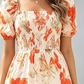 🔥Dernier jour de soldes : 50 % de réduction🔥Robe longue en mousseline à volants et imprimé floral pour femme - Manches courtes et encolure carrée