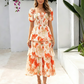 🔥Dernier jour de soldes : 50 % de réduction🔥Robe longue en mousseline à volants et imprimé floral pour femme - Manches courtes et encolure carrée