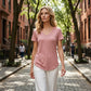 T-shirt décontracté à manches courtes et col en V pour femme