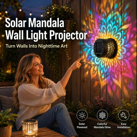 🏆 2 achetés, 1 offert 🎁 Lampe murale solaire Mandala pour extérieur, projecteur de lumière pour clôture de jardin, décoration d'ambiance pour terrasse