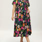 ⏰Soldes d'été : 50 % de réduction💃Robe midi à fleurs, col carré et smocks, avec poches