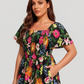 ⏰Soldes d'été : 50 % de réduction💃Robe midi à fleurs, col carré et smocks, avec poches