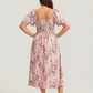 ⏰Soldes d'été : 50 % de réduction💃Robe midi à fleurs, col carré et smocks, avec poches