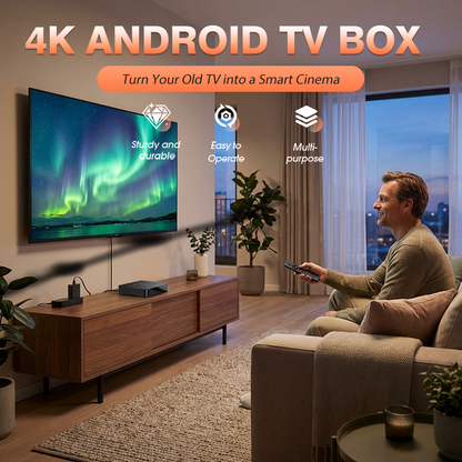 Boîtier TV Android 4K avec Wi-Fi 2,4 GHz/5 GHz et Bluetooth 5.0