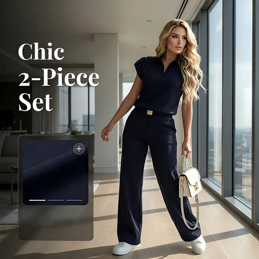 👗 PROMO LIMITÉE 50% DE RÉDUCTION ! 💥 Ensemble 2 Pièces Femme Haut & Pantalon – Chic, Jambes Larges, Doré ✨