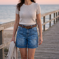 🩳🌸 OFFRE LIMITÉE -50% | Bermuda en Jean Taille Mi-Haute Femme – Denim Stretch Confort, Coupe Flatteuse & Poches Pratiques ✨